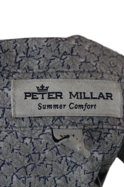 Peter Millar Mens Blue Geometric Collared Short Sleeve Polo Polyester Size 2XL