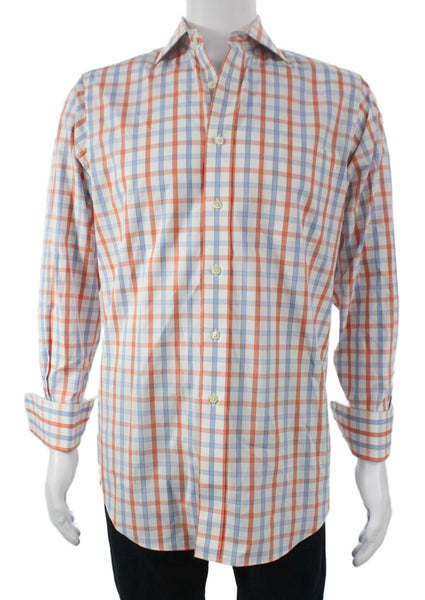 Paul Fredrick Mens Cotton Collared Plaid Button Down Shirt Orange Size 32