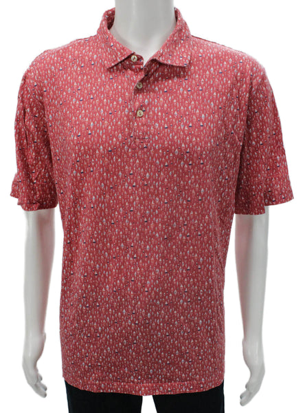 Peter Millar Mens Red Graphic Pima Cotton Polo Shirt Short Sleeve Size 2XL