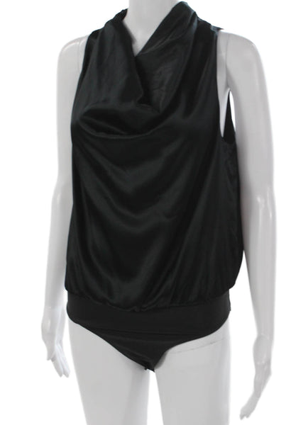 Cami NYC Womens One Piece Silk V Neck Sleeveless Bodysuit Black Size S