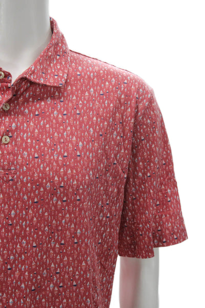Peter Millar Mens Red Graphic Pima Cotton Polo Shirt Short Sleeve Size 2XL
