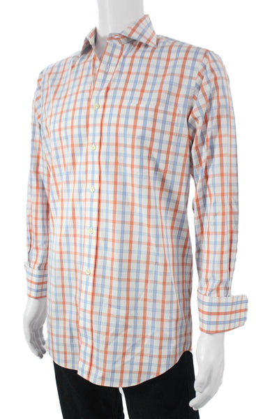 Paul Fredrick Mens Cotton Collared Plaid Button Down Shirt Orange Size 32