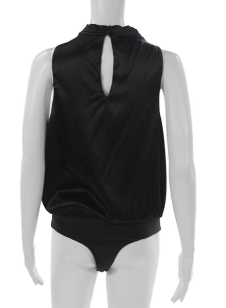 Cami NYC Womens One Piece Silk V Neck Sleeveless Bodysuit Black Size S