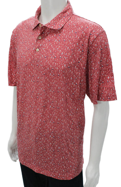 Peter Millar Mens Red Graphic Pima Cotton Polo Shirt Short Sleeve Size 2XL