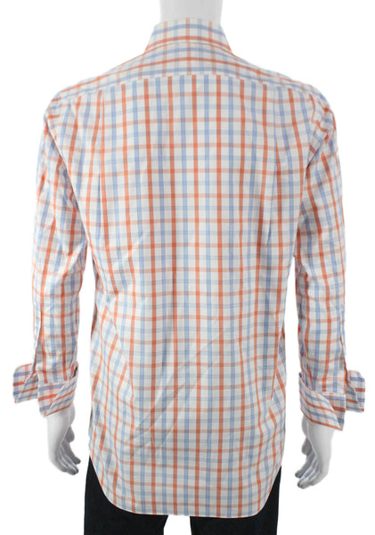 Paul Fredrick Mens Cotton Collared Plaid Button Down Shirt Orange Size 32