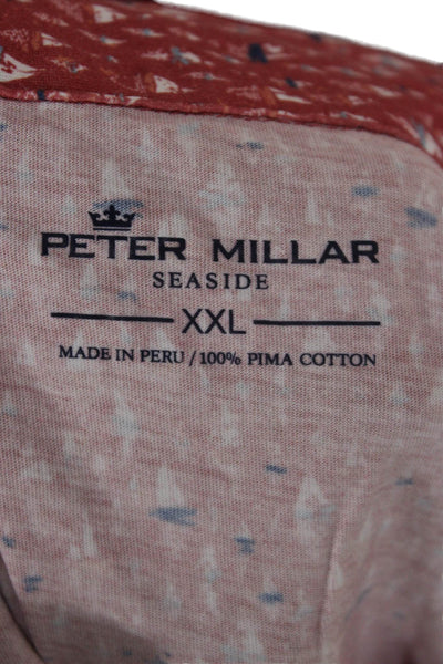 Peter Millar Mens Red Graphic Pima Cotton Polo Shirt Short Sleeve Size 2XL