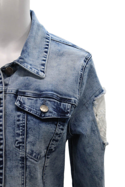 A.Z.I Womens Denim Eyelet Trim Jacket Pant Set Blue White Size Medium/4