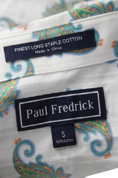 Paul Fredrick Mens Cotton Paisley Print Button Down Shirt White Size S