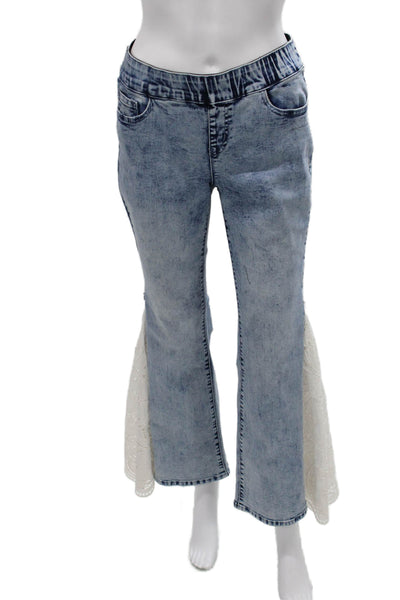 A.Z.I Womens Denim Eyelet Trim Jacket Pant Set Blue White Size Medium/4