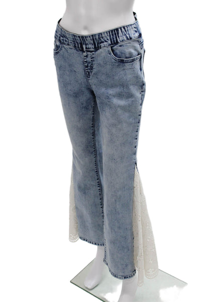 A.Z.I Womens Denim Eyelet Trim Jacket Pant Set Blue White Size Medium/4
