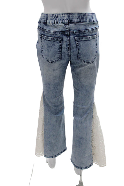 A.Z.I Womens Denim Eyelet Trim Jacket Pant Set Blue White Size Medium/4
