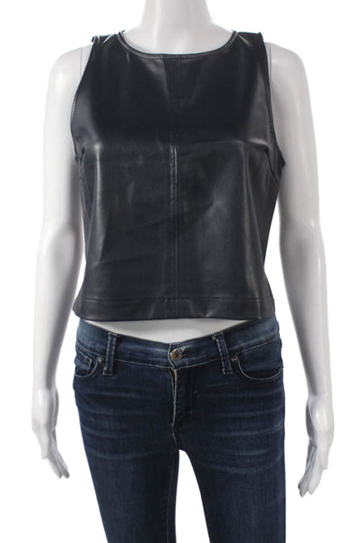 Stateside Women Cropped Tank Black Polyurethane Sleeveless Round Neck Size S
