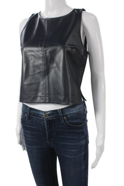 Stateside Women Cropped Tank Black Polyurethane Sleeveless Round Neck Size S