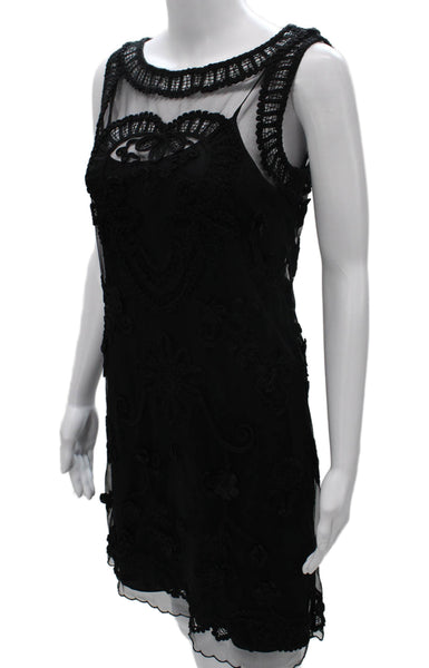 Alice by Temperley Women Shift Floral Black Knee-Length Dress Size 4
