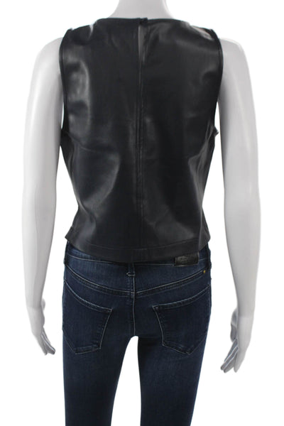Stateside Women Cropped Tank Black Polyurethane Sleeveless Round Neck Size S