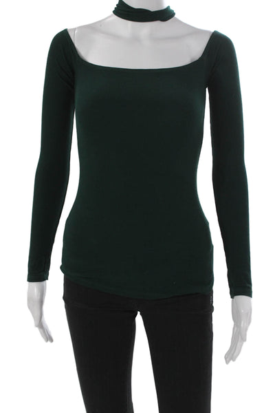 Michael Lauren Women Green Halter Long Sleeve Basic T-Shirt Rayon Size XS