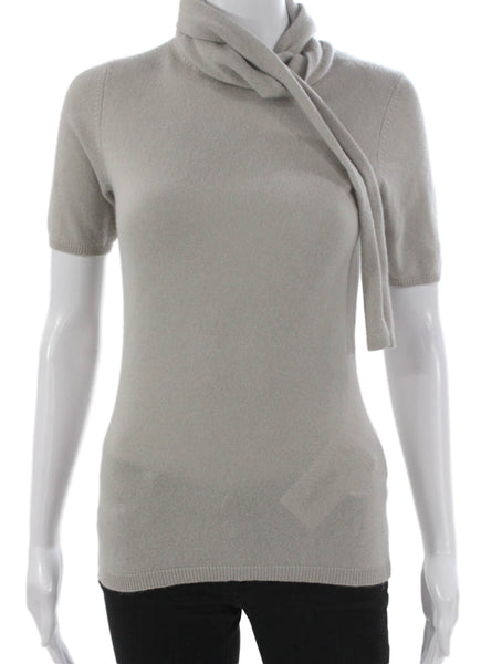 Allude Women Wool Cowl Neck Short Sleeve Basic T-Shirt Gray Size S