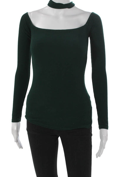 Michael Lauren Women Green Halter Long Sleeve Basic T-Shirt Rayon Size XS