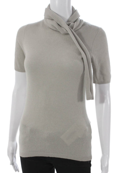 Allude Women Wool Cowl Neck Short Sleeve Basic T-Shirt Gray Size S