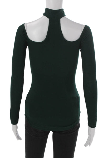 Michael Lauren Women Green Halter Long Sleeve Basic T-Shirt Rayon Size XS