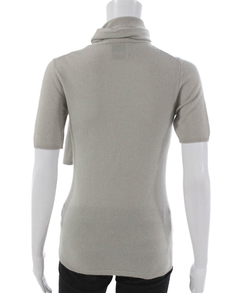 Allude Women Wool Cowl Neck Short Sleeve Basic T-Shirt Gray Size S