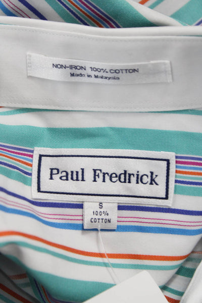 Paul Fredrick Mens Cotton Striped Print Button Down Shirt Green Size S