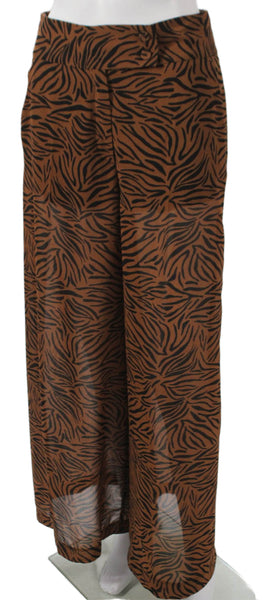 Zara Womens Dress Pants Brown Animal Print Polyester Zip Size S