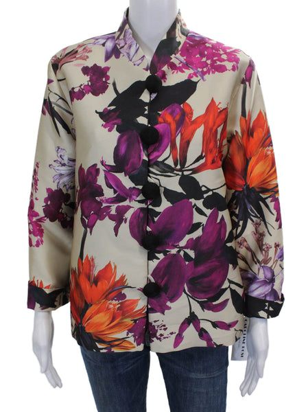 Caroline Rose Women Kimono Blouse Multicolor Floral Long Sleeve Size XS