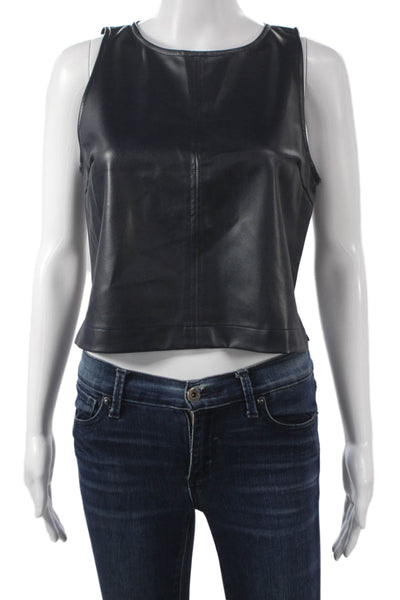 Stateside Womens Cropped Tank Blue Round Neck Sleeveless Size L