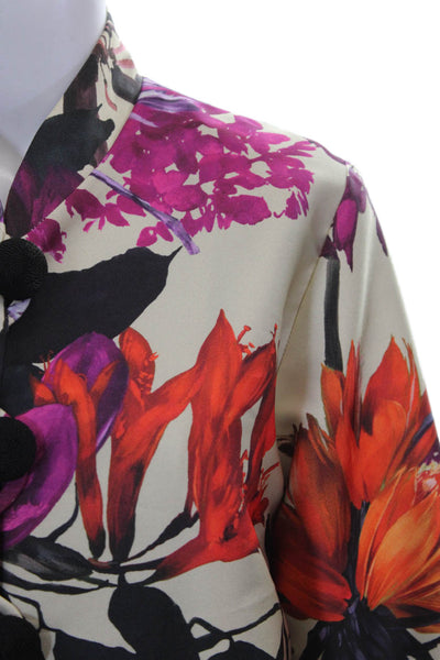 Caroline Rose Women Kimono Blouse Multicolor Floral Long Sleeve Size XS