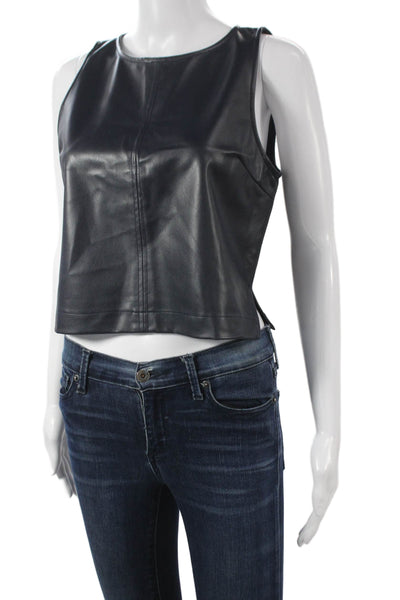 Stateside Womens Cropped Tank Blue Round Neck Sleeveless Size L