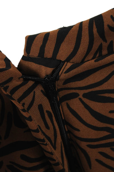 Zara Womens Dress Pants Brown Animal Print Polyester Zip Size S