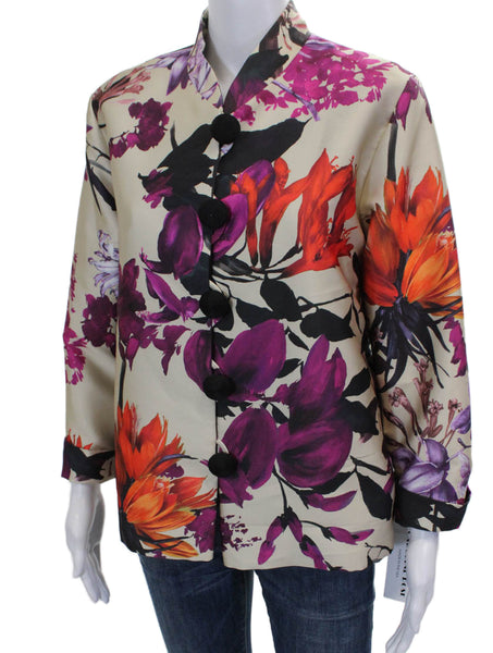 Caroline Rose Women Kimono Blouse Multicolor Floral Long Sleeve Size XS