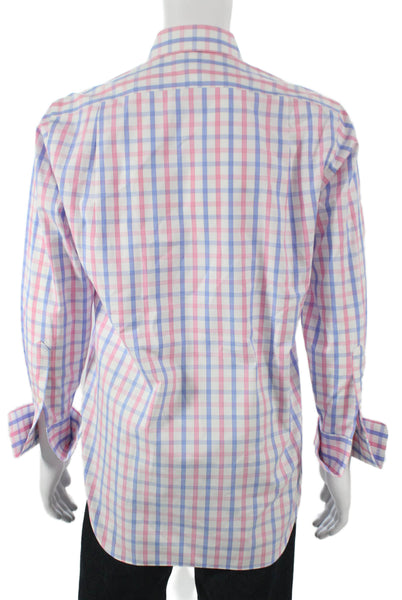 Paul Fredrick Mens Cotton Plaid Print Button Down Shirt Pink Size 32