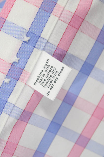 Paul Fredrick Mens Cotton Plaid Print Button Down Shirt Pink Size 32