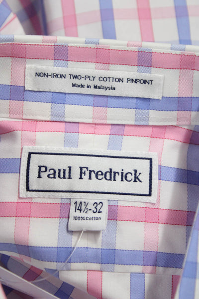 Paul Fredrick Mens Cotton Plaid Print Button Down Shirt Pink Size 32