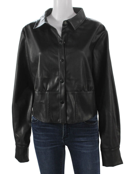 Renuar Women Basic Jacket Black Polyurethane Button Collar Long Sleeve Size 42