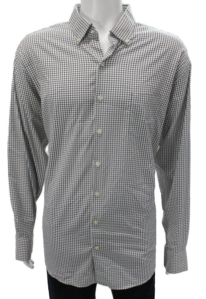 Peter Millar Mens Grid Print Long Sleeve Button Up Shirt Size 2XL