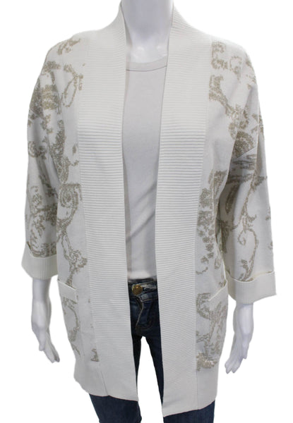 The H Edition Womens White Floral Collared Viscose Cardigan 3/4 Sleeve Size XS