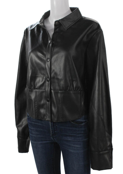 Renuar Women Basic Jacket Black Polyurethane Button Collar Long Sleeve Size 42