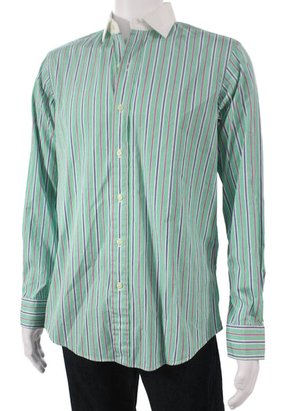 Polo Ralph Lauren Mens Cotton Striped Print Button Down Shirt Green Size M
