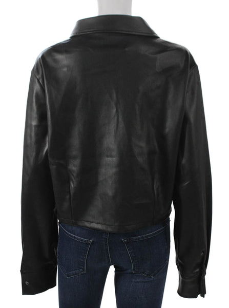 Renuar Women Basic Jacket Black Polyurethane Button Collar Long Sleeve Size 42