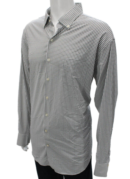 Peter Millar Mens Grid Print Long Sleeve Button Up Shirt Size 2XL