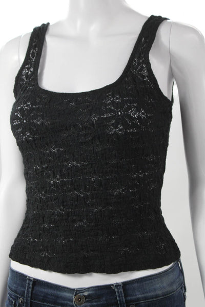 Rails Women Black Floral Cotton Square Neck Tank Petites Size 2XS