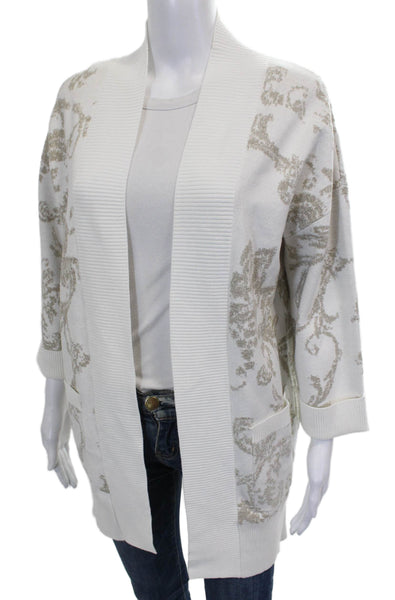 The H Edition Womens White Floral Collared Viscose Cardigan 3/4 Sleeve Size XS