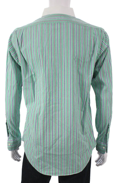 Polo Ralph Lauren Mens Cotton Striped Print Button Down Shirt Green Size M