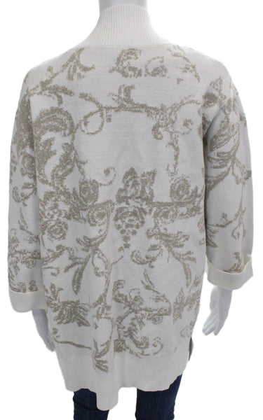 The H Edition Womens White Floral Collared Viscose Cardigan 3/4 Sleeve Size XS