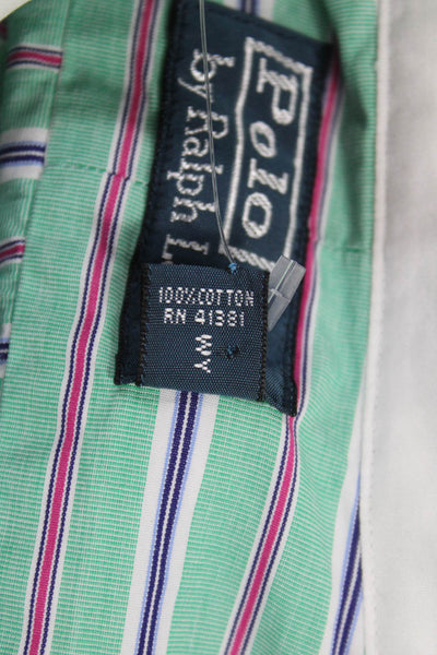 Polo Ralph Lauren Mens Cotton Striped Print Button Down Shirt Green Size M