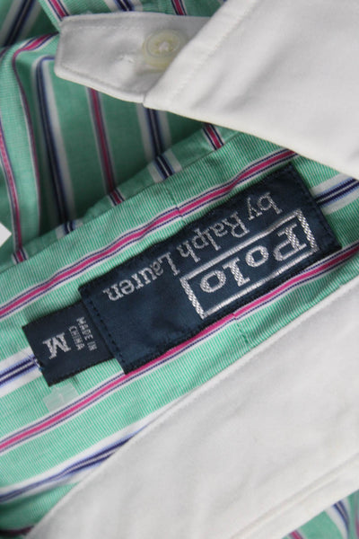 Polo Ralph Lauren Mens Cotton Striped Print Button Down Shirt Green Size M