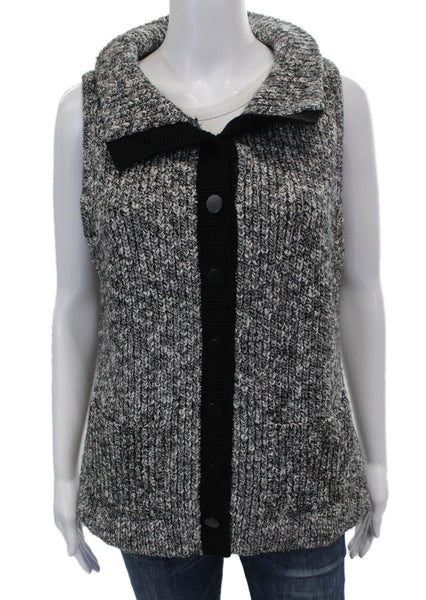J Envie Women Collared Sleeveless Vest Sweater Gray Acrylic Petite Size S